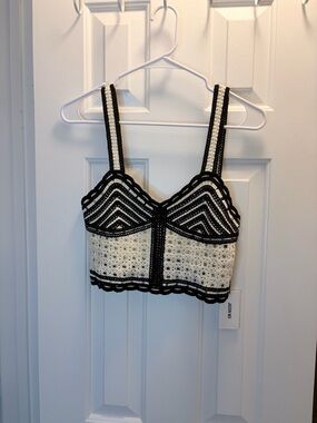Festival Crochet Jason Wu Black and Cream Crochet Crop Bralette